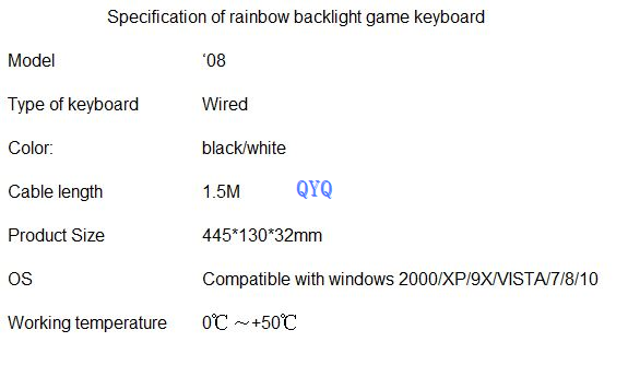 rainbow backlight game keyboard specification